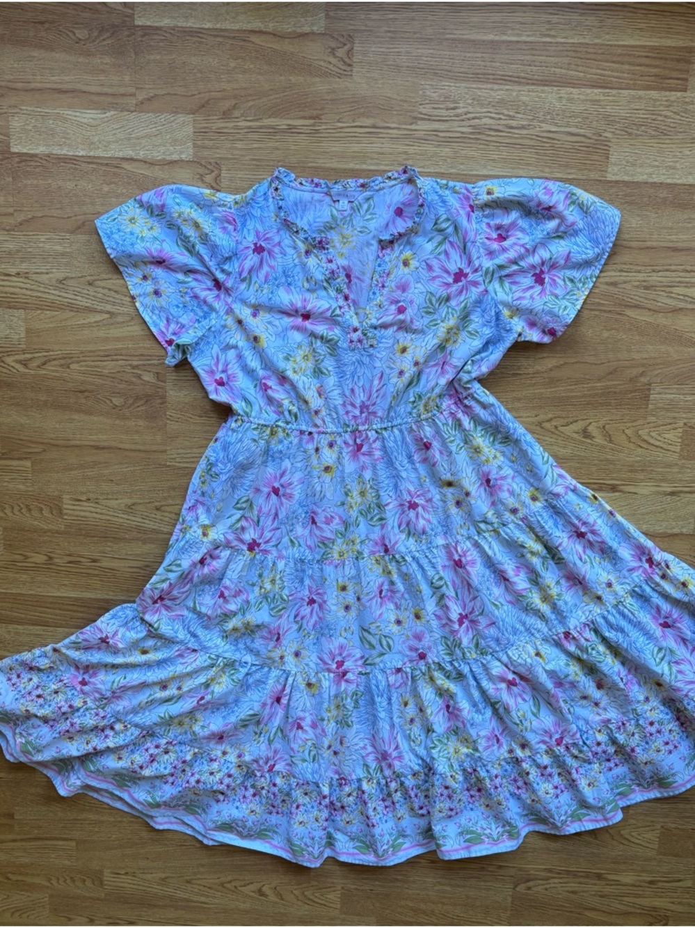 Crown & Ivy floral v neck tiered lightweight maxi dress Easter spring pastel XL - Picture 4 of 10